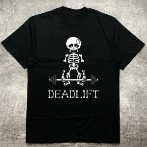 Men's Black T-Shirt - Skeleton Weightlifting Pattern